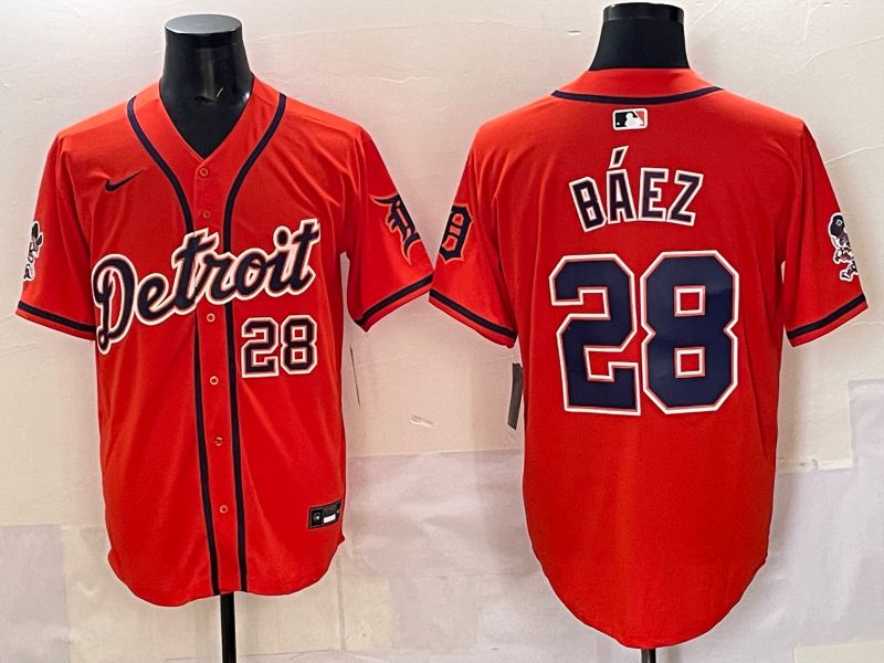 Men 2025 Detroit Tigers #28 Baez Orange Nike MLB Jersey style 04->detroit tigers->MLB Jersey